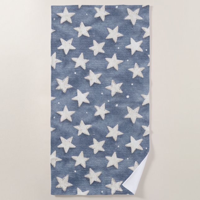 Blue White Stars   Beach Towel (Front)