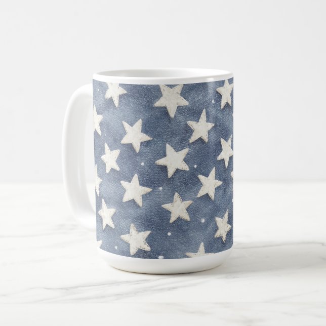 Blue White Stars Coffee Mug (Front Left)