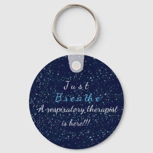 Blue White Stars Just Breathe Respiratory Therapy Key Ring
