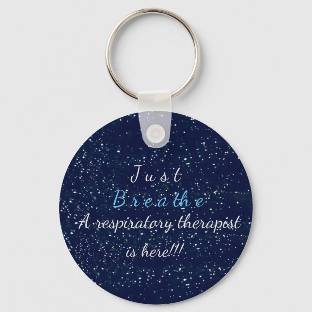 Blue White Stars Just Breathe Respiratory Therapy Key Ring (Front)
