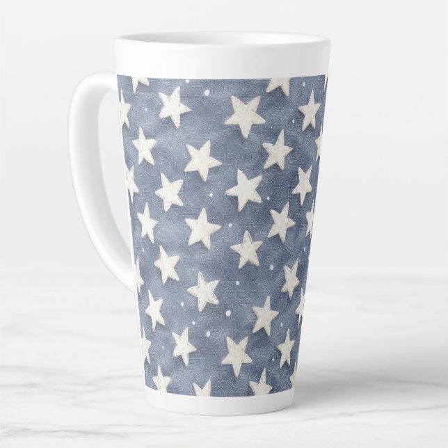 Blue White Stars Latte Mug (Left Angle)