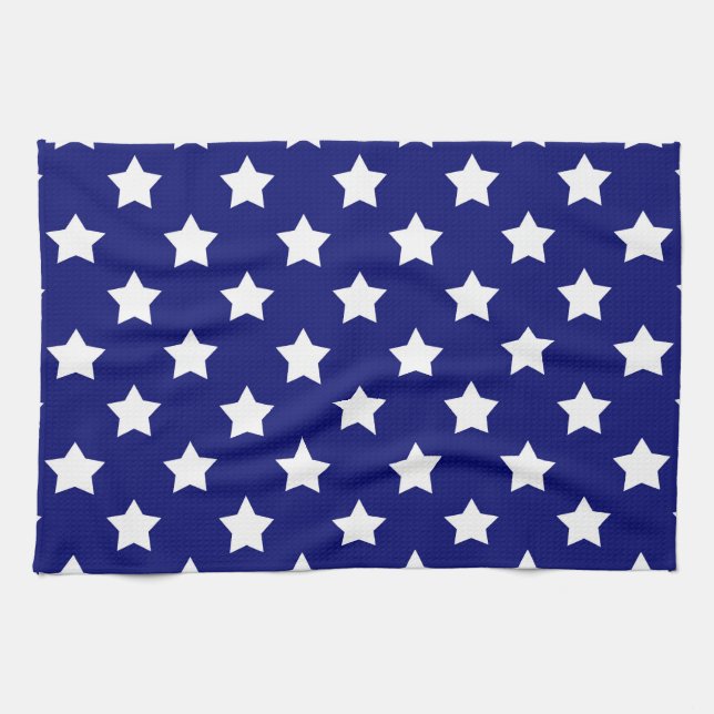 Blue White Stars Pattern Decorative Tea Towel (Horizontal)