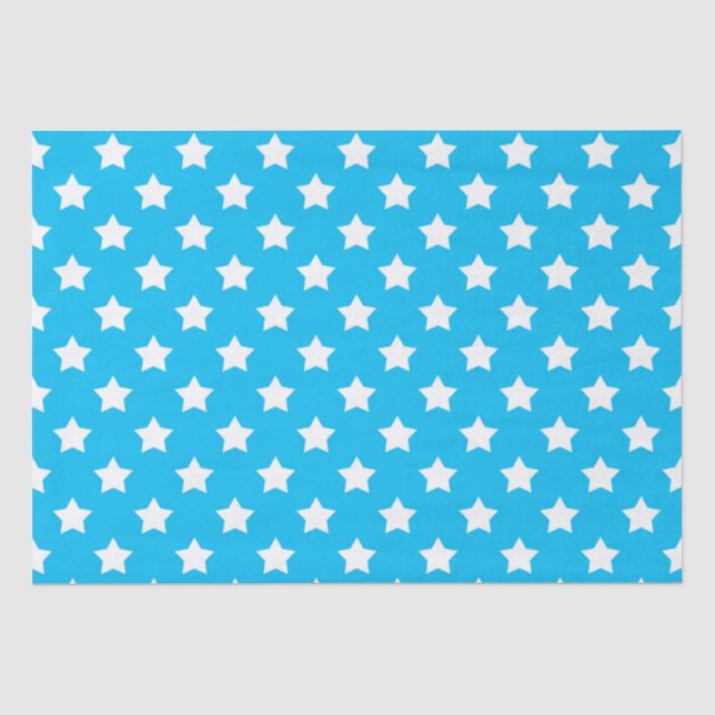 Blue White Stars Pattern Decorative Tissue Paper (Front)
