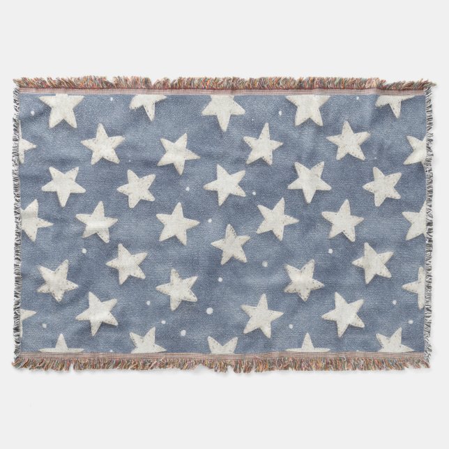 Blue White Stars   Throw Blanket (Front)