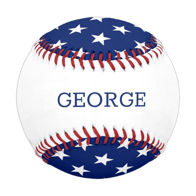 Blue White Stars USA Sports Team Custom Name Baseball (Back)