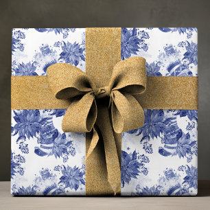 Blue White Stockings Mittens Christmas Holiday Wrapping Paper