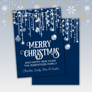 Blue White String Lights Christmas Holiday Card