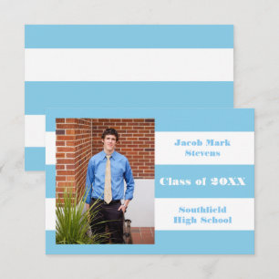 Blue & White Stripe - 3x5 Graduation Announcement