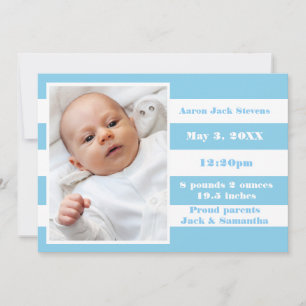 Blue & White Stripe - Birth Announcement