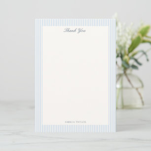 Blue White Stripe Classic Elegant Baby Shower Name Thank You Card