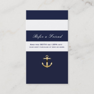 Blue & White Stripe Nautical Gold Refer a Friend Referral Card