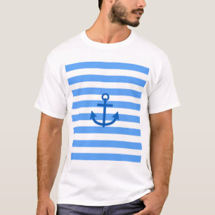 Blue & White Stripe Pattern with Anchor T-Shirt