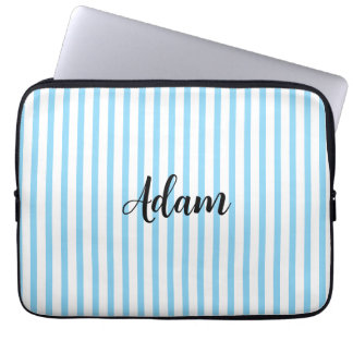 Blue White Stripe Script Name Personalised Laptop Sleeve