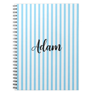 Blue White Stripe Script Name Personalised Notebook