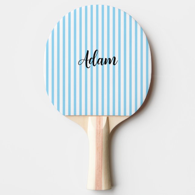 Blue White Stripe Script Name Personalised Ping Pong Paddle (Front)