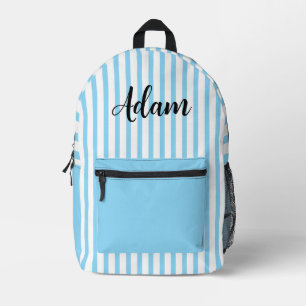 Blue White Stripe Script Name Personalised Printed Backpack