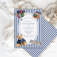 Blue & White Stripe Teddy Bear Vintage Toys