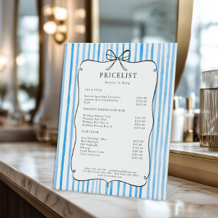 Blue White Stripe Vintage Bow Price List Pedestal Sign
