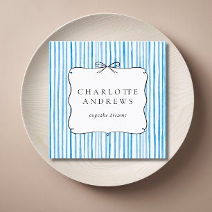 Blue White Stripe Vintage Bow  Square Business Card