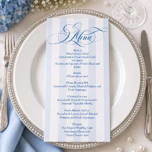 Blue White Striped Elegant Wedding Menu