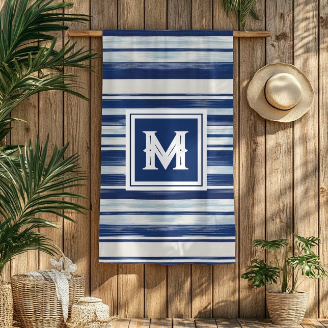 Blue & White Striped Monogram Beach Towel (Creator Uploaded)