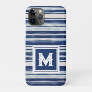 Blue & White Striped Monogram Case-Mate iPhone Case