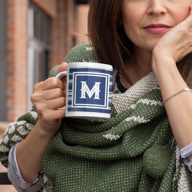 Blue & White Striped Monogram Coffee Mug (Creator Uploaded)
