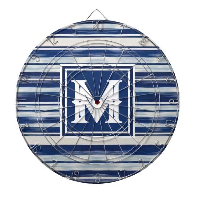 Blue & White Striped Monogram Dartboard (Front)