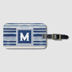 Blue & White Striped Monogram Luggage Tag
