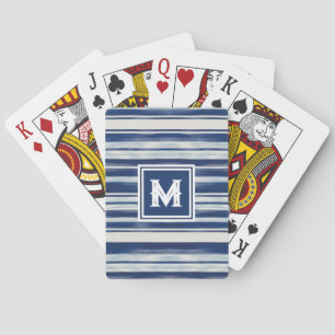Blue & White Striped Monogram Playing Cards