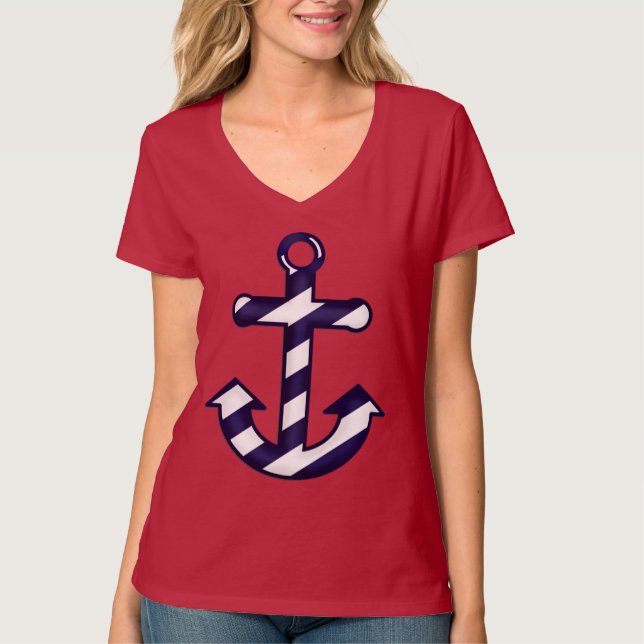Blue & White Striped Nautical Anchor T-shirt (Front)