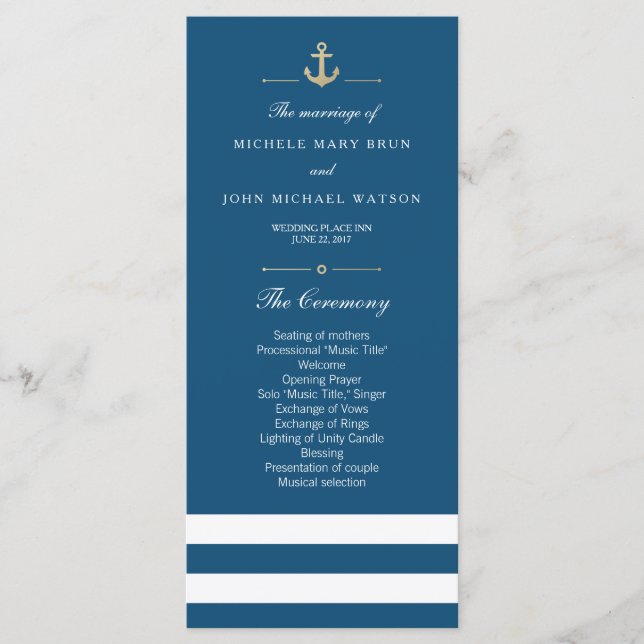 Blue White Striped Nautical Program Rack Cards (Front)