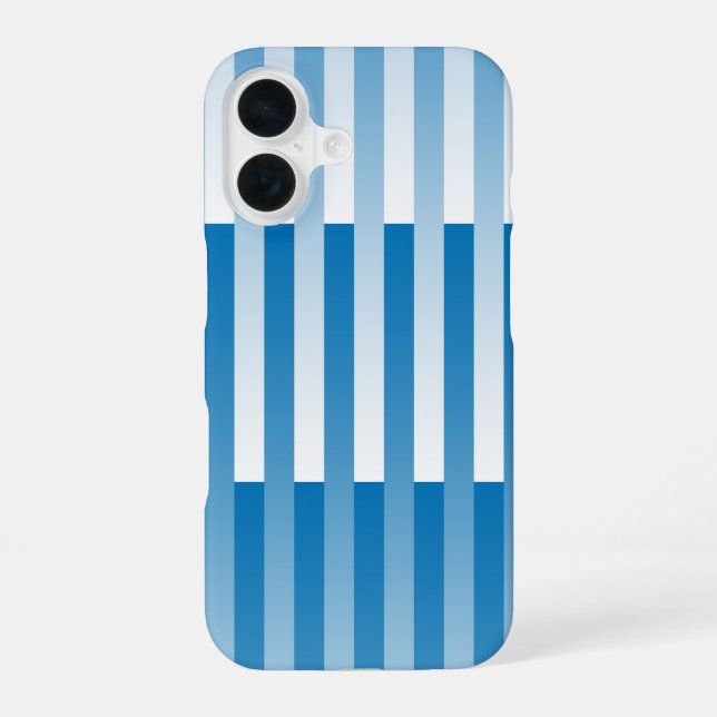 Blue White Striped Pattern iPhone 16 Case (Back)