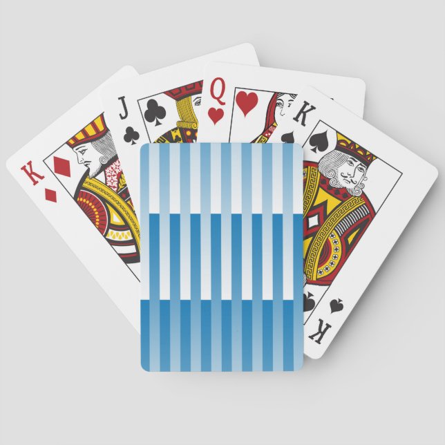 Blue White Striped Pattern Playing Cards (Back)