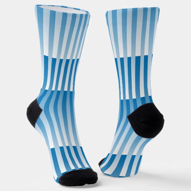 Blue White Striped Pattern Socks (Angled)