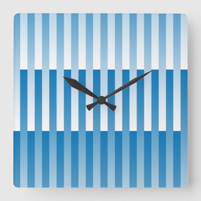 Blue White Striped Pattern Square Wall Clock (Front)