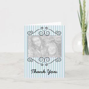 Blue & White Striped Vintage Photo Thank You Card