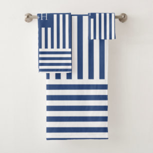 Blue White Stripes Bathroom Housewarming Gift Bath Towel Set