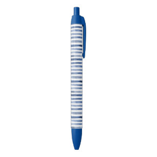 Blue White Stripes Black Ink Pen