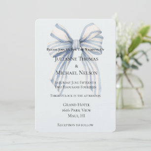 Blue White Stripes Bow Wedding Invitation