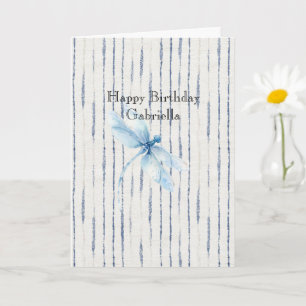 Blue White Stripes Dragonfly Believe Card