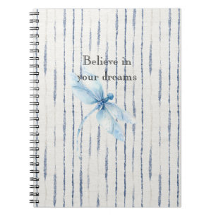 Blue White Stripes Dragonfly Believe Notebook