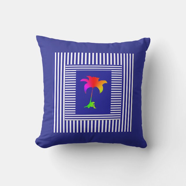 Blue White Stripes Floral Centre Cushion (Front)