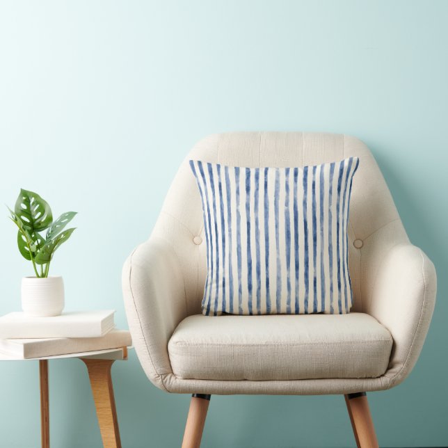 Blue White Stripes Floral Cushion (Chair)