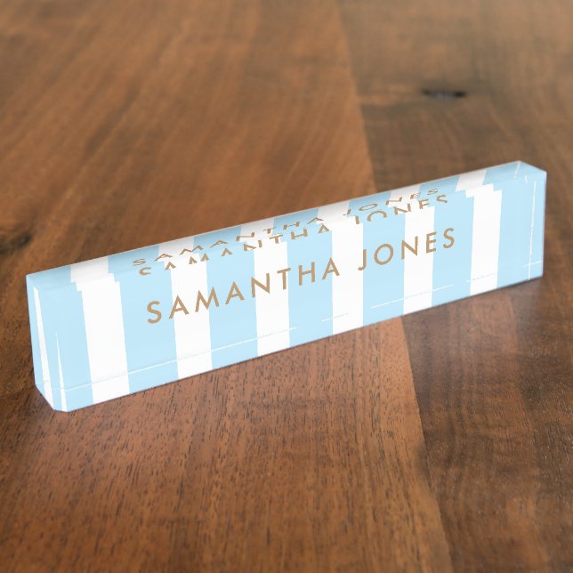 blue white Stripes Gold Classic Personalized Nameplate (Side)