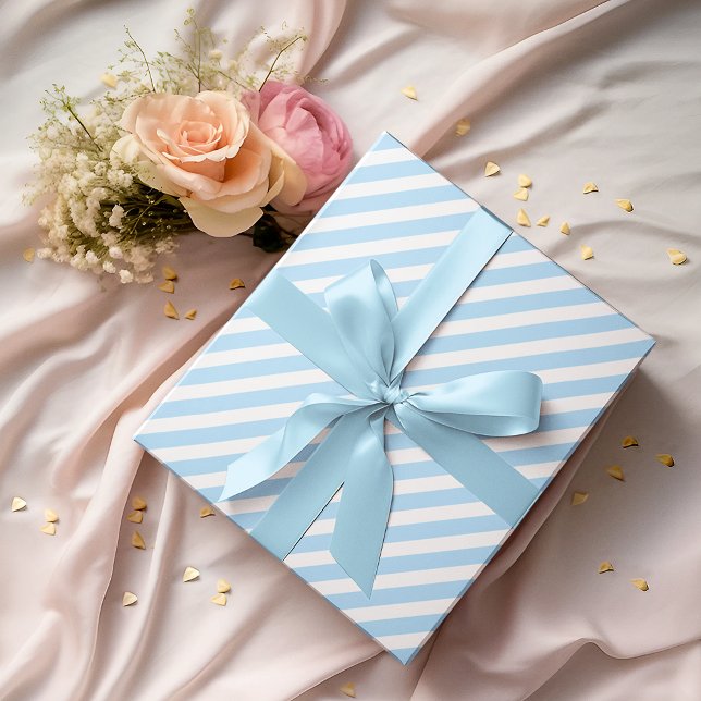 Blue White Stripes Gold Text Birthday Christmas Wrapping Paper (Blue White Stripes Gold Text Birthday Christmas Wrapping Paper)