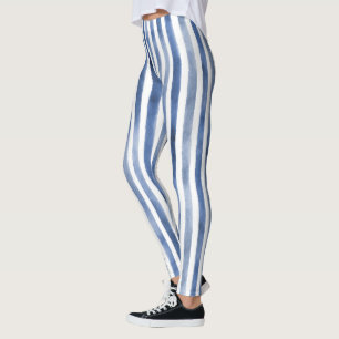 Blue White Stripes Leggings