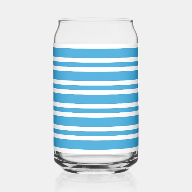 Blue White Stripes Pattern Can Glass (Front)