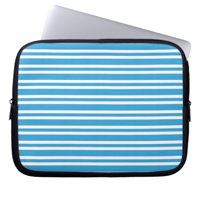 Blue White Stripes Pattern Laptop Sleeve (Front)
