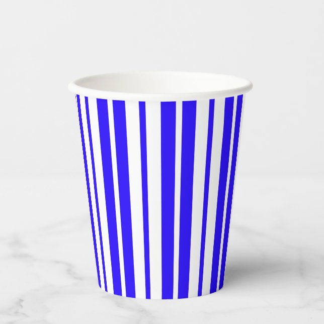 Blue White Stripes Pattern Paper Cups (Front)